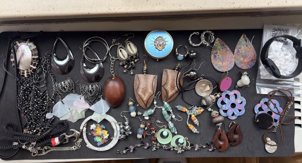 Vintage Art Glass Dangle Earring Feather Watch Necklace Rhinestone Jewelry Lot